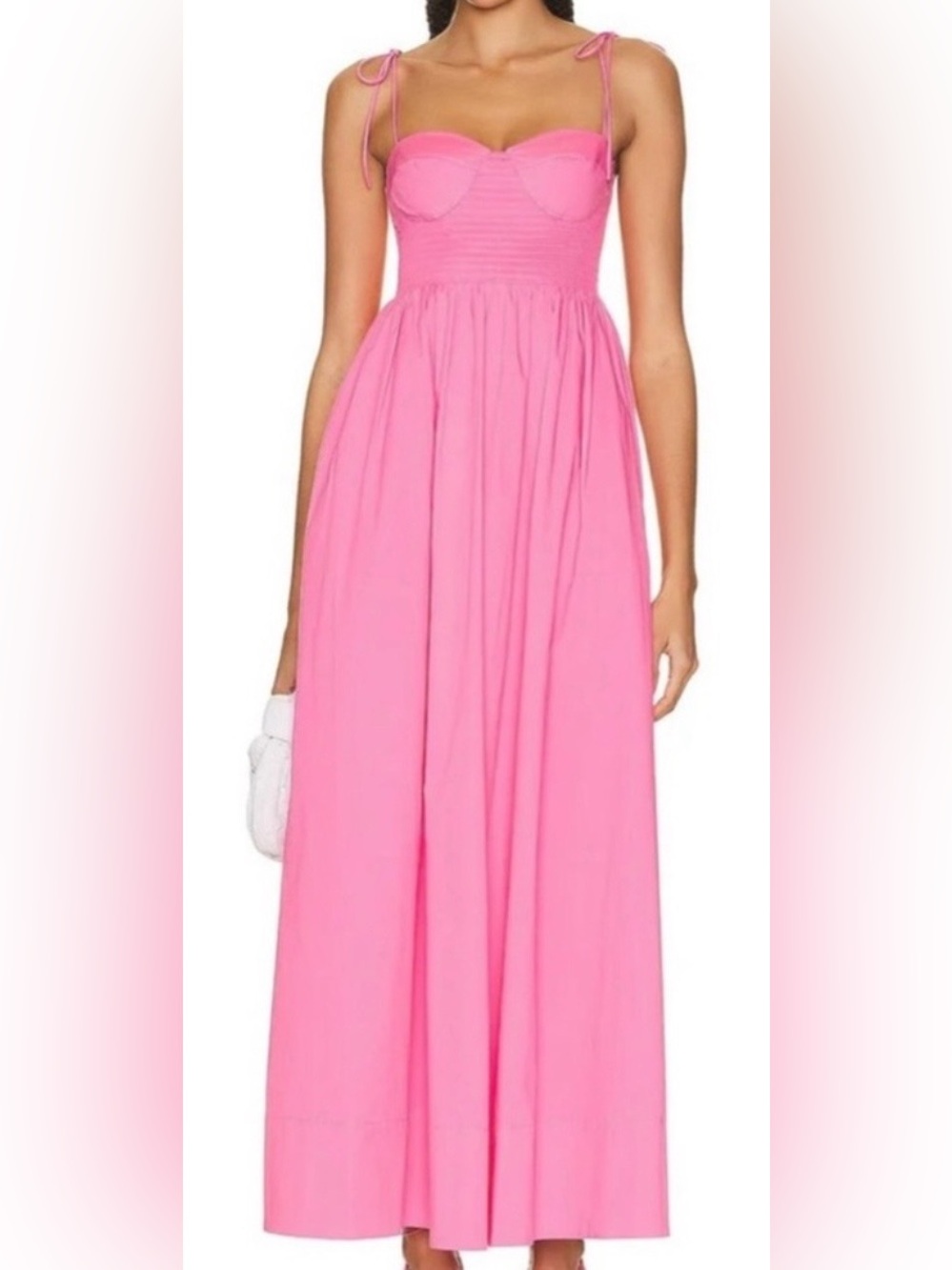 STAUD Pink Tie-Shoulder Maxi Dress